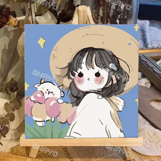 Ohayo จิตรกรรมดิจิตอล20X20/30X30ซม ภาพระบายสีตามตัวเลข DIY ตัวการ์ตูน ระบายสีตามตัวเลข ภาพวาดตกแต่งผนัง ฝึกสมาธิ ของขวัญ
