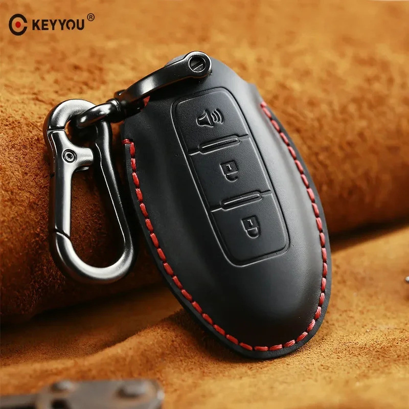 KEYYOU Genuine Leather Car Key Case Cover For Nissan Tidda Livida X-Trail T31 T32 Qashqai March Juke
