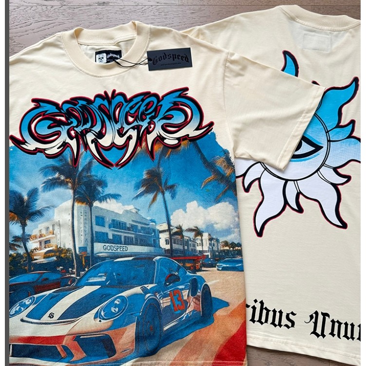 Godspeed street retro supercar เสื้อยืดแขนสั้นผ้าฝ้ายแท้พิมพ์ลายจับอยู่ในชีวิตจริง
