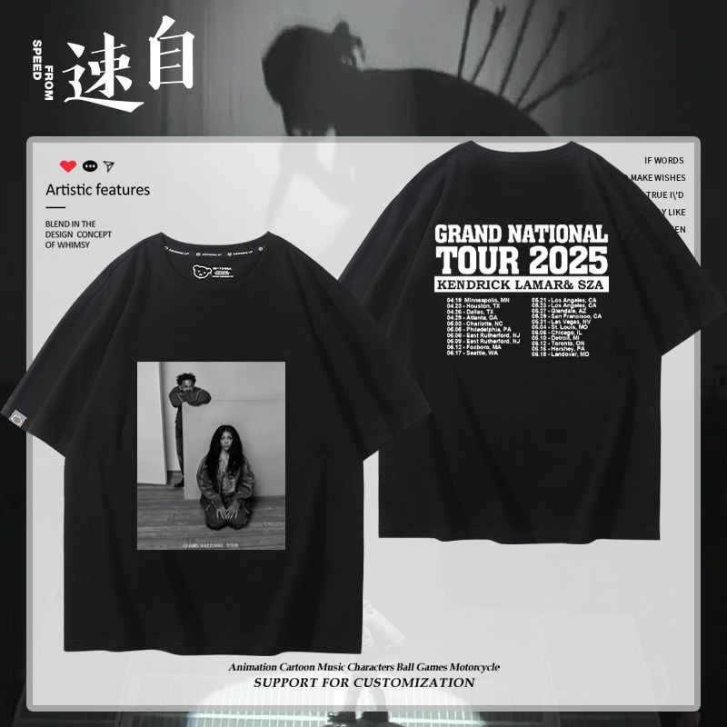 2025 Kendrick Lamar&SZA รอบคอผ้าฝ้าย T แขนสั้น Casual Hip Hop Top Man/ผู้หญิงเสื้อคู่สั้น