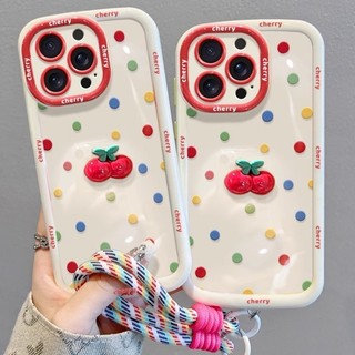 เข้ากันได้สําหรับiphone 16 15 14 13 12 11 Pro MAX X XR XS MAX 7 8 Plusที่มีสีสันPolka Dotสาวเชอร์รี่เคสโทรศัพท์ปกอ่อน