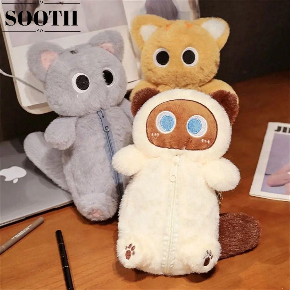 SOOTH Pencil , กระเป๋าใส่ปากกาความจุขนาดใหญ่ตุ๊กตา, ที่จัดระเบียบเครื่องเขียนแมวมัลติฟังก์ชั่นที่สร้างสรรค์