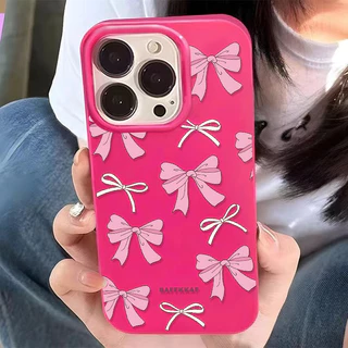 สำหรับ iPhone 17 16 15 14 13 12 Pro Max 11 เคส ไอโฟน สีดำมันTPUซอฟท์เคส กันกระแทกกล้องป้องกัน โบว์ดอกไม้ เข้ากันได้กับ