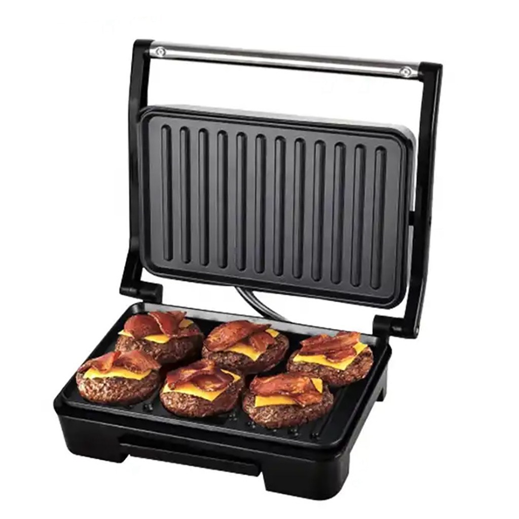 แบบพกพา Panini Grill Press เครื่องทําแซนวิชสูงสุด 6 ชิ้น 850W เครื่องทําความร้อนสองด้าน Non-Stick เคลือบอาหาร-เกรดเหล็ก Panini Maker พร้อมป้องกันความร้อน