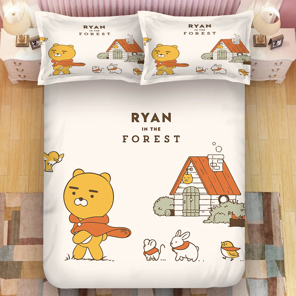 ชุดผ้าปูที่นอนและปลอกหมอน Kakao Friends ขนาดพิมพ์ 3D สำหรับเตียงเดี่ยว/ซูเปอร์เดี่ยว/ควีน/คิง