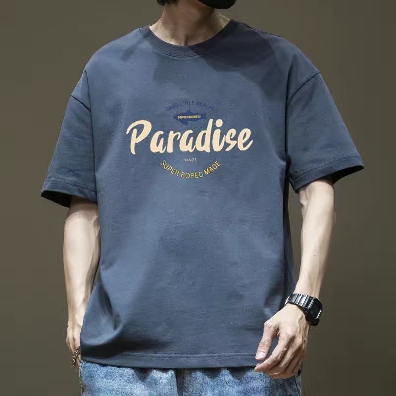 เสื้อยืดผู้ชายผ้าฝ้ายแท้ 2025 อินเทรนด์สไตล์ฮ่องกงนักเรียนหลวมทุกการแข่งขันด้านบน #BN511NM#