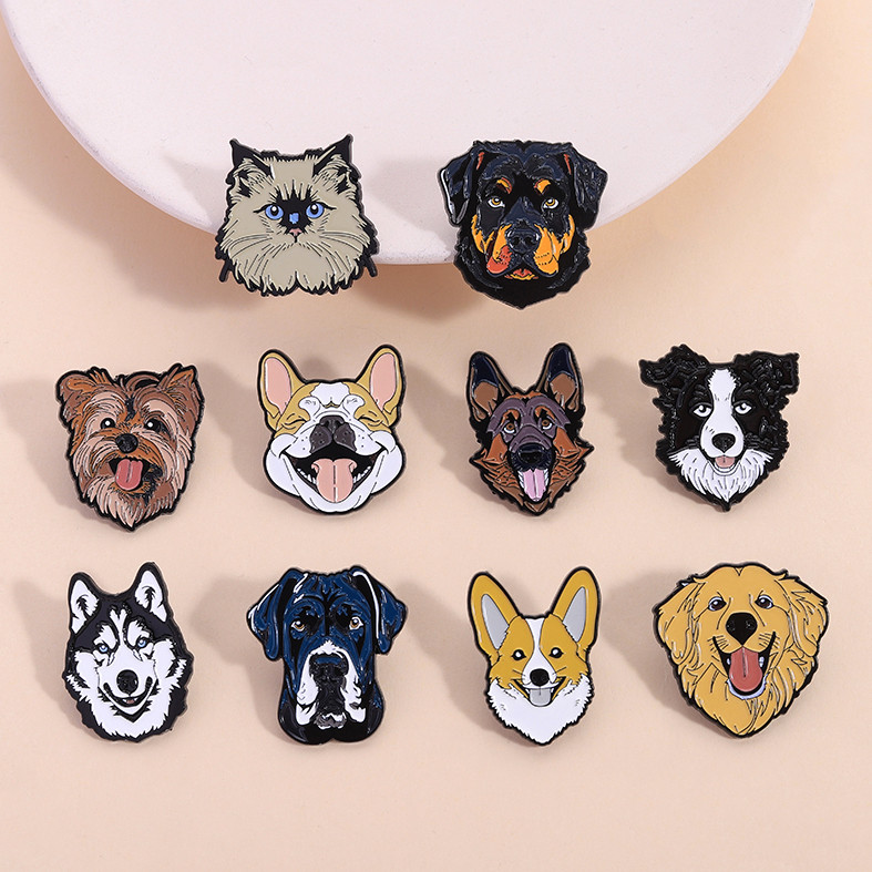 สัตว์เลี้ยงสุนัขเคลือบ Pin น่ารัก Corgi Border Shepherd Husky ป้ายโลหะการ์ตูนแมวเสื้อผ้าเข็มกลัดของขวัญเครื่องประดับสําหรับคนรักสัตว์เลี้ยง
