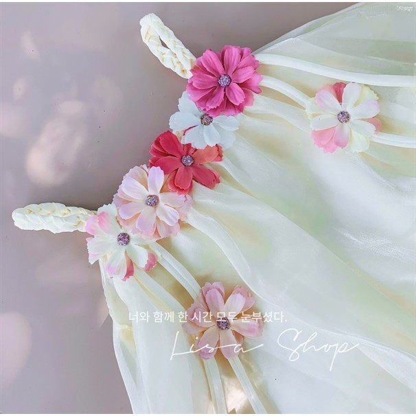 ชุดครีมดอกไม้ผีเสื้อสีสันสดใสพร้อมหมวกสําหรับเด็ก4-16กิโลก รูปที่ 7