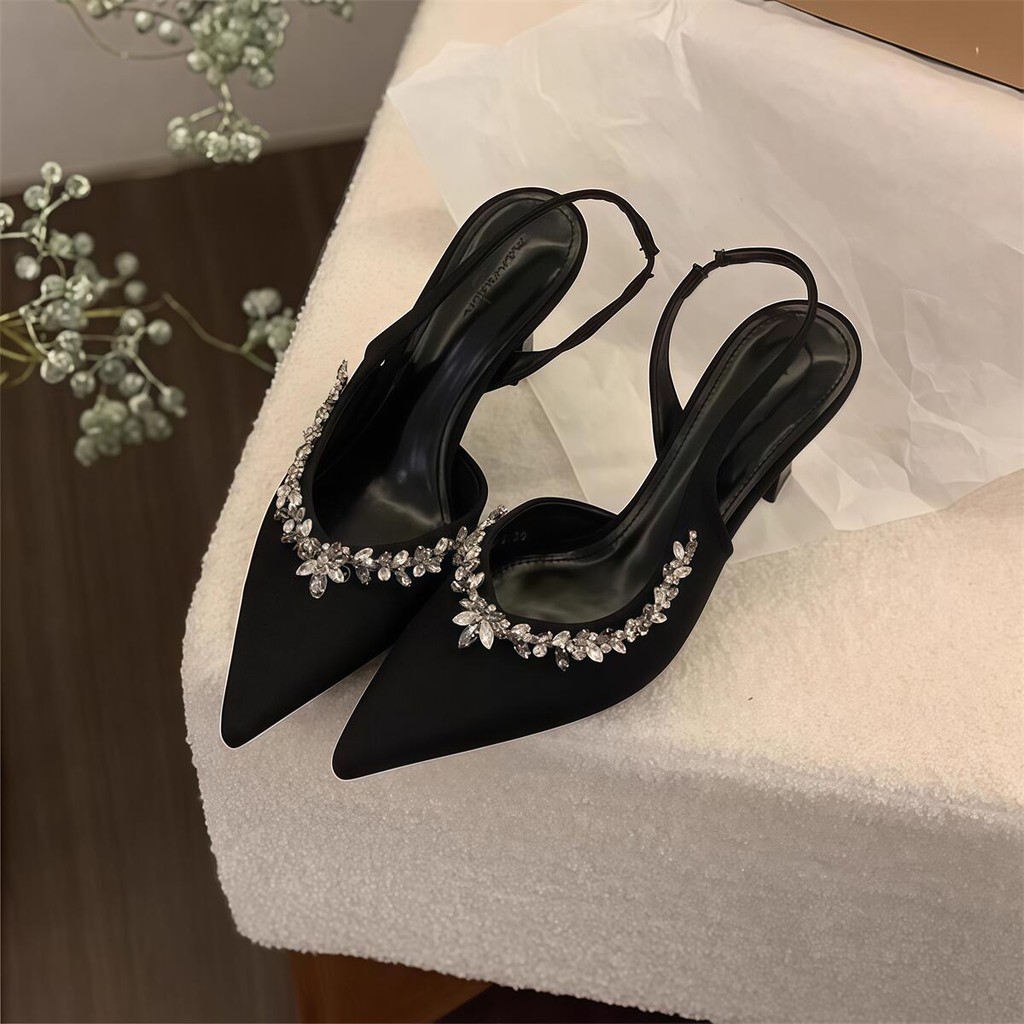 ฤดูร้อนรองเท้าแฟชั่นผู้หญิง ตกแต่ง Rhinestone รองเท้าส้นเข็ม3นิ้ว มี 3สี หัวแหลมรองเท้าแตะ ไซส์36-40