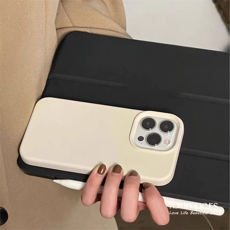 Ibumpers เกาหลีซิลิโคนเหลวนุ่มเคสโทรศัพท์สําหรับ IPhone 11 12 13 14 15 16 Pro Max IP 7 8 Plus X XS XR Xs Max Anti-สกปรกกันกระแทกปกหลังไม่มีซับกํามะหยี่ thumbnail 7