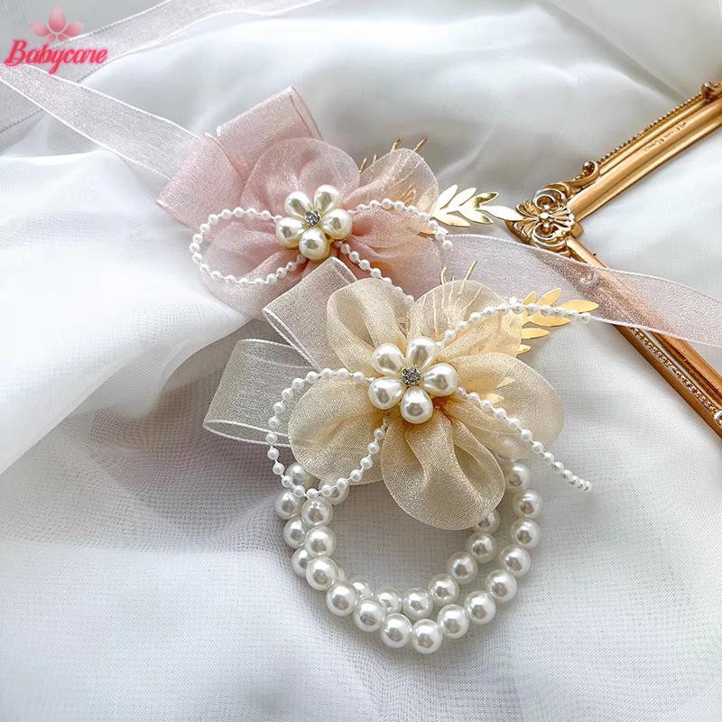 BYCE> หรูหราหวานสร้อยข้อมือเพื่อนเจ้าสาวงานแต่งงานข้อมือ Corsage Aestheticism ริบบิ้นมุกดอกไม้ข้อมือเครื่องประดับอุปกรณ์เสริมใหม่