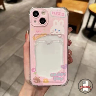 ความหรูหรากระเป๋าสตางค์ช่องใส่บัตรสีชมพูกระต่ายน่ารักหมี เคส IPhone 11 12 14 16 13 15 Pro Max XS Max 7 8 15 16 Plus X XR