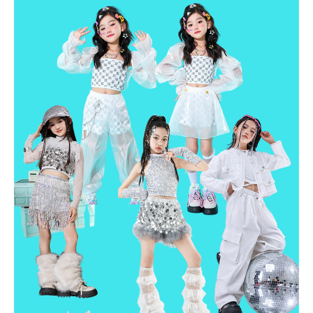 friendly4kid ชุดเต้น ชุดเชียร์ เสื้อแขนยาวสีขาว+เสื้อคลุมนอก+กางเกงพร้อมเข็มขัด