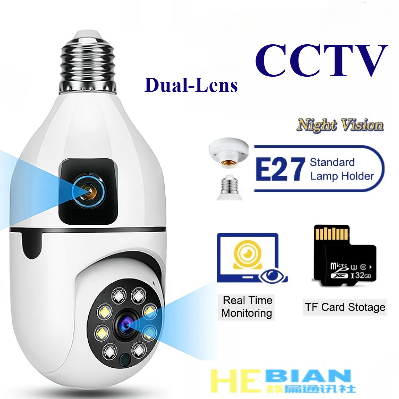 YILOT กล้องวงจรปิด E27 Wifi Dual เลนส์ 1080P PTZ การเฝ้าระวังความปลอดภัยกลางแจ้งไร้สาย AI ติดตาม