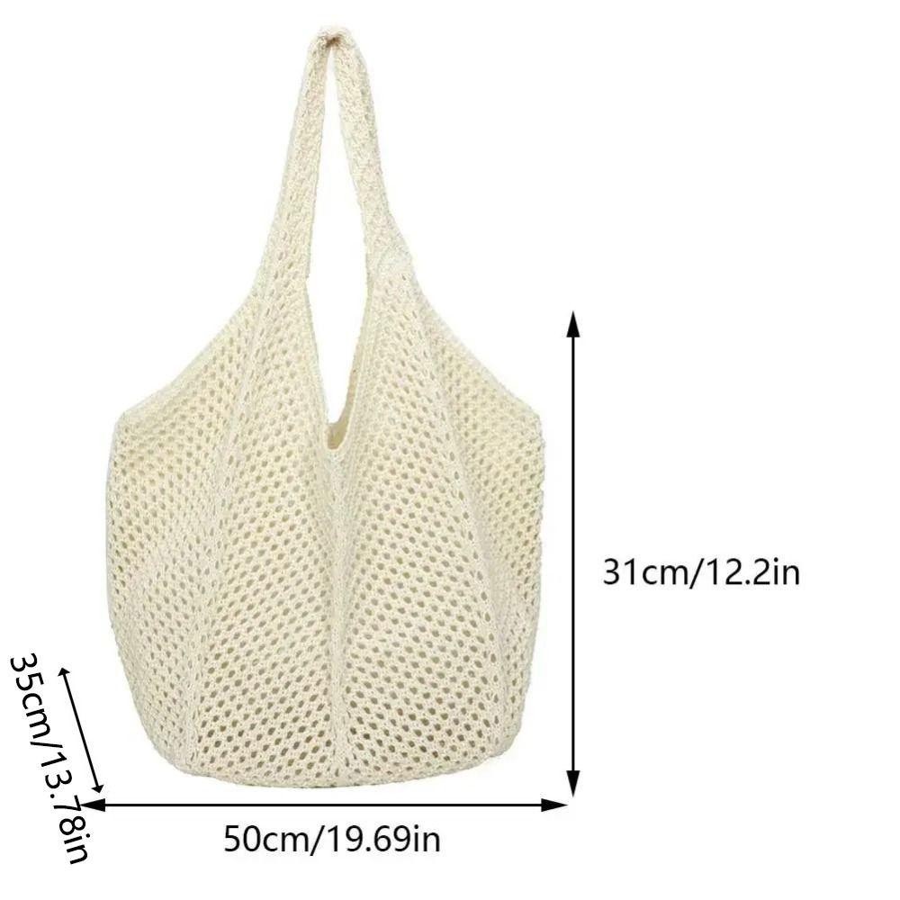 Isitaft โครเชต์ตาข่าย Tote, Hollow Out Soft ผู้หญิงถักไหล่กระเป๋า, Bohemian อเนกประสงค์สีทึบขนาดใหญ่ความจุกระเป๋าช้อปปิ้งเรียบง่ายชายหาด