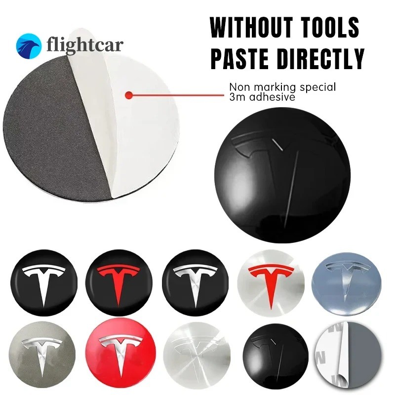 FT 4 ชิ้น 56 มิลลิเมตรรถศูนย์ล้อ Hub Caps Badge สติกเกอร์สัญลักษณ์ Decals อุปกรณ์เสริมสําหรับ Tesla รุ่น 3 รุ่น YS Auto จัดแต่งทรงผมตกแต่ง
