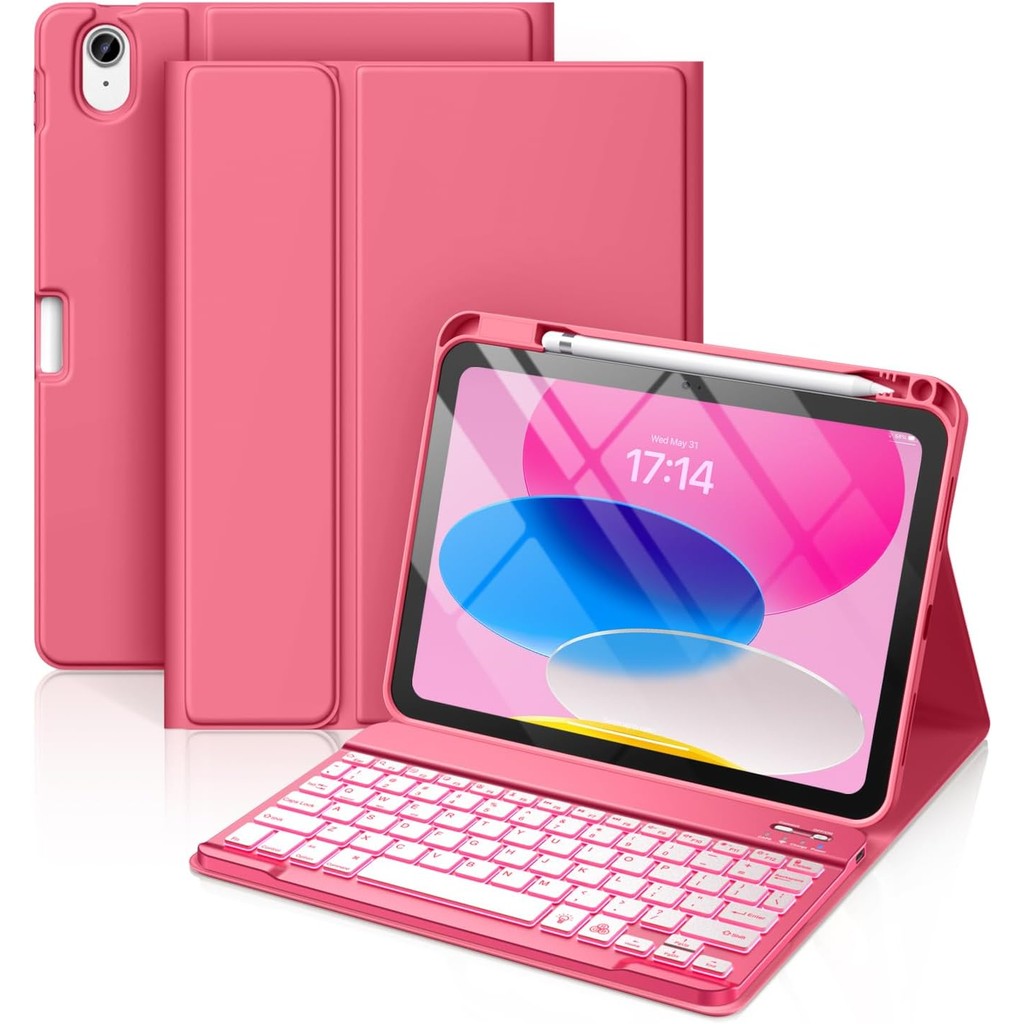 สําหรับ iPad 11th 10th Generation Case พร้อมคีย์บอร์ด - 7 สี Backlit ไร้สายที่ถอดออกได้ Folio คีย์บอ