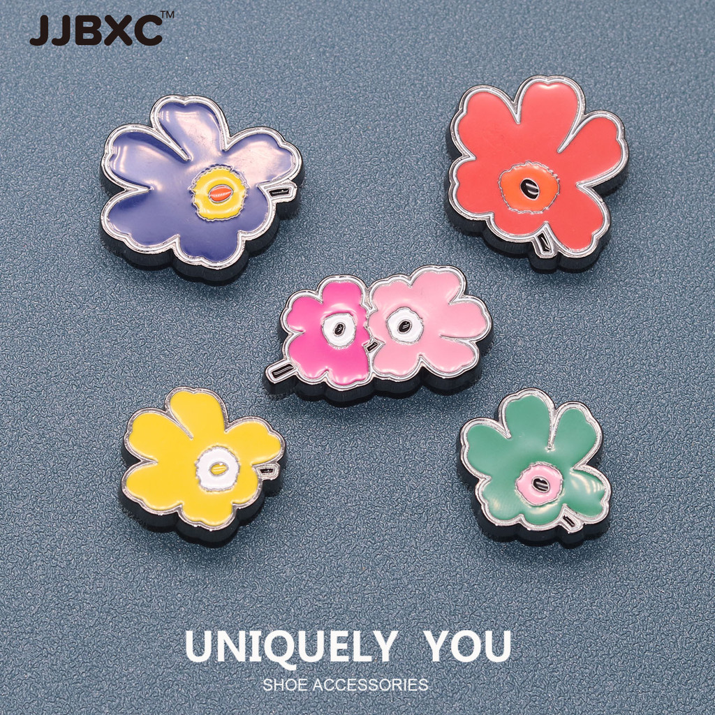 JJBXC ตัวติดรองเท้า charm หัวเข็มขัดโลหะเคลือบสีสดใส ลายดอกไม้ ตกแต่งรองเท้าแฟชั่น อุปกรณ์ตกแต่งรองเท้า