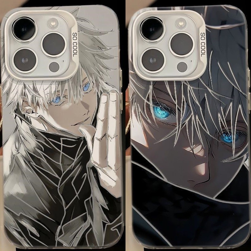 เคสโทรศัพท์สําหรับ Iphone 16 Pro Max 16e 11 12 13 14 15 Pro Max 7 8 Plus XR X XS โทรศัพท์มือถือกรณี Gojo Satoru อะนิเมะ Jujutsu Kaisen พรีเมี่ยม IMD กันกระแทกเลเซอร์เงิน