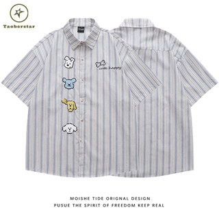 Taoberstar เสื้อเชิ้ตแขนสั้นปักลายสุนัขน่ารักสําหรับผู้ชาย