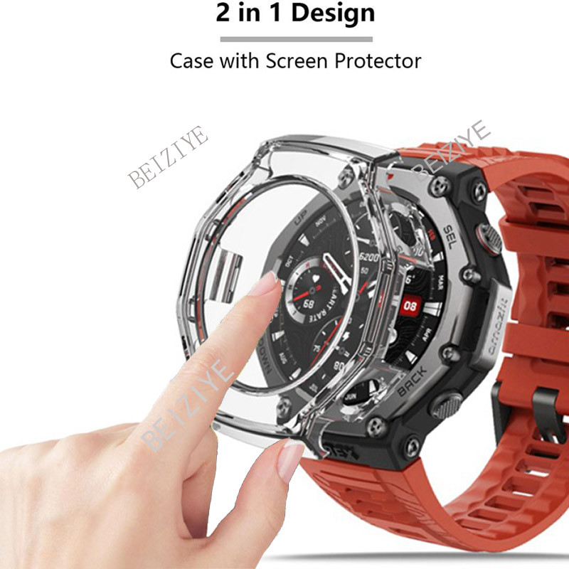2-in-1 PC Case + กระจกนิรภัยสําหรับ Huami Amazfit T-Rex 3 กระจกนิรภัย Anti-scratch ฟิล์มกันชนฝาครอบป้องกันสําหรับ Amazfit T-Rex 3 Smart Watch Accessories