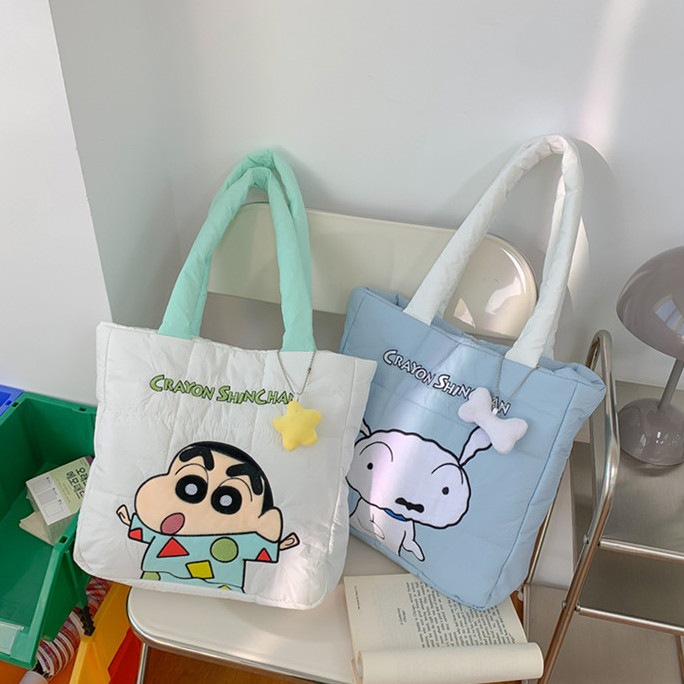 การ์ตูนน่ารัก Crayon Shin-Chan แบบพกพาความจุขนาดใหญ่ Tote Bag นักเรียน