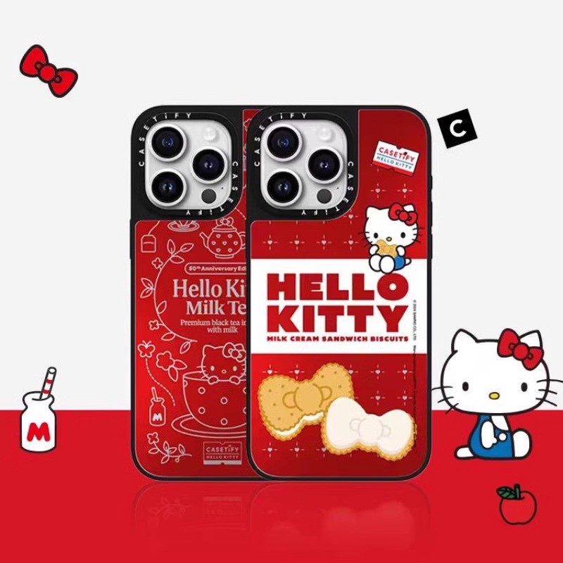 Hello Kitty CASETi Sanrio เคสโทรศัพท์มือถือกระจกแบรนด์ร่วม IPhone 16 ProMax 16Pro 15 14 13 12 11 Pro Max X XS XR XSNAX 13 Mini 15 plus เคสแข็งคุณภาพสูงฝาครอบกันกระแทก