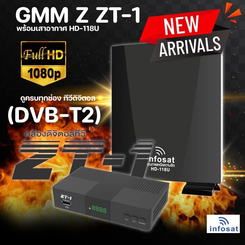 กล่องดิจิตอลทีวี GMM Z ZT-1 พร้อมเสาอากาศ HD-118U ความคมชัดระดับ FULL HDJTech