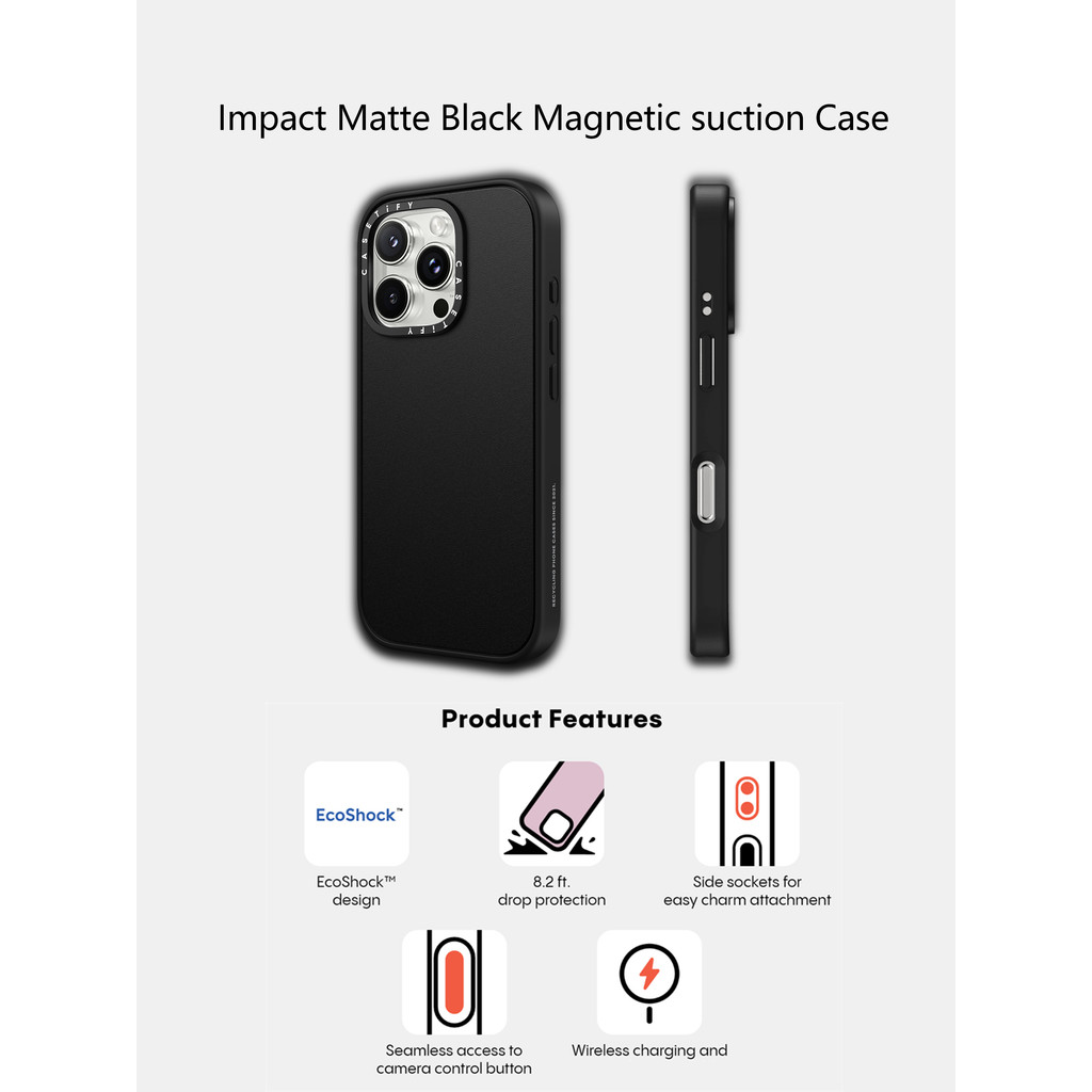 Casetify X Matte สีดําแม่เหล็กดูด Hard อะคริลิคด้านหลังสําหรับ Apple IPhone 13 14 15 16 Pro Max Plus พร้อมกล่อง