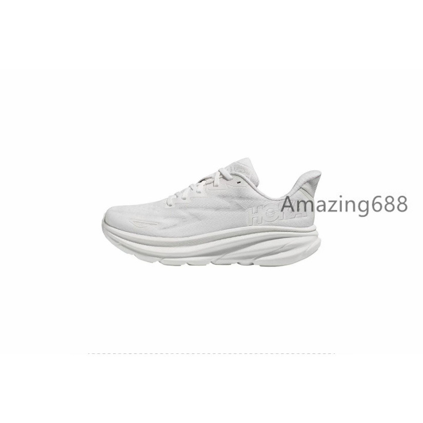 HOKA ONE ONE Clifton 9 Shock Absorption รองเท้าบุรุษและสตรี รองเท้าวิ่ง Full White Size 36-45 MNO7