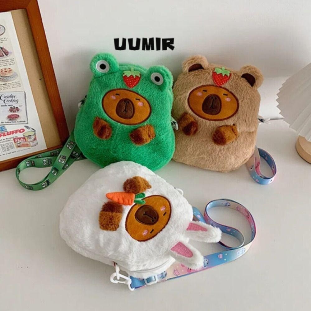 Uumir กระเป๋าสะพายข้าง,ตุ๊กตาซิปกระเป๋าสะพายสาว,การ์ตูน Capybara กระเป๋าใส่เหรียญเด็กความจุขนาดใหญ่