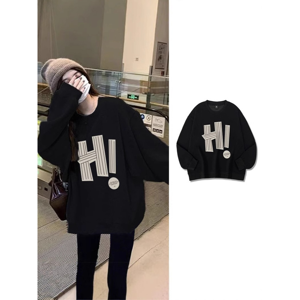 หลวมสบายๆรอบคอจดหมายพิมพ์ผู้หญิง pullover hoodie