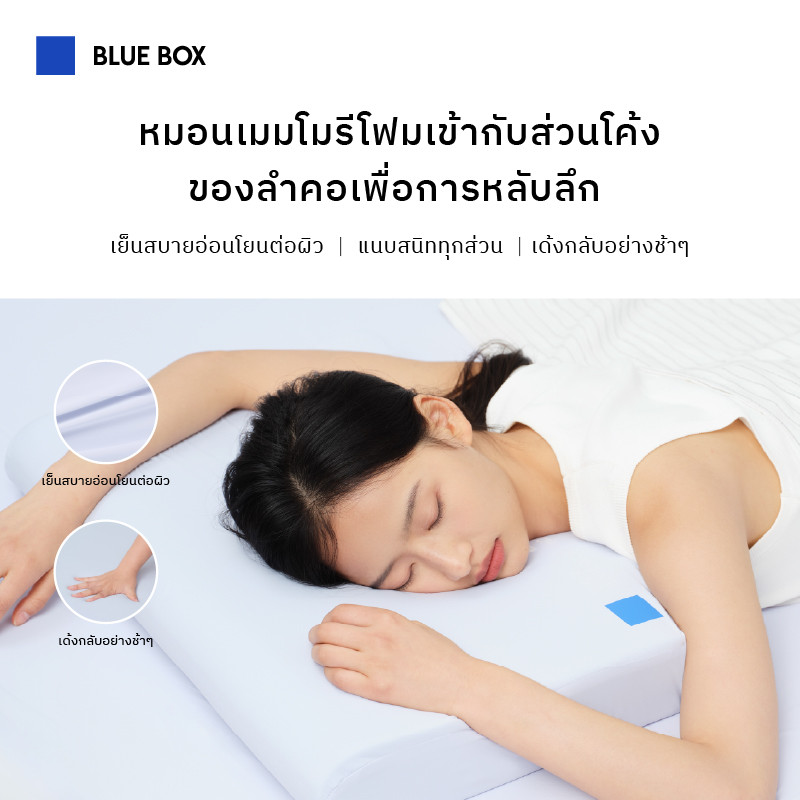 Blue Box หมอนเพื่อสุขภาพ วัสดุเมมโมรี่โฟมความหนาแน่นสูง นอนหลับสบายและเพิ่มคุณภาพการนอนหลับที่ดีขึ้น ที่นอนชั้นบนสุดที่นุ่มสบายระดับโรงแรม