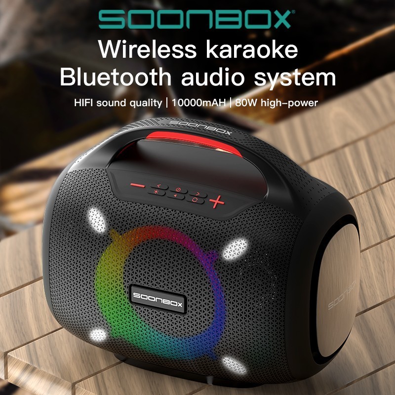ใหม่ Soonbox S6300 ลำโพงบลูทูธ 80วัตต์ พร้อมไมค์ลอย 2อัน เบสแน่น เสียงดี ฟังเพราะ แท้100% ไร้สาย