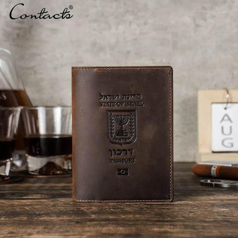 CONTACT'S Genuine Leather Israeli Passport Cover Business Unisex Durable Israeli Passport Holder Per