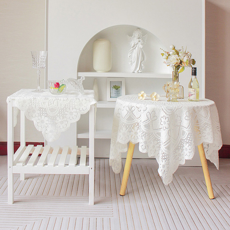 ผ้าปูโต๊ะลูกไม้สีขาวย้อนยุคในครัวเรือนกันฝุ่นโต๊ะรับประทานอาหารผ้าโต๊ะข้างเตียงตกแต่ง - รูปที่ 5