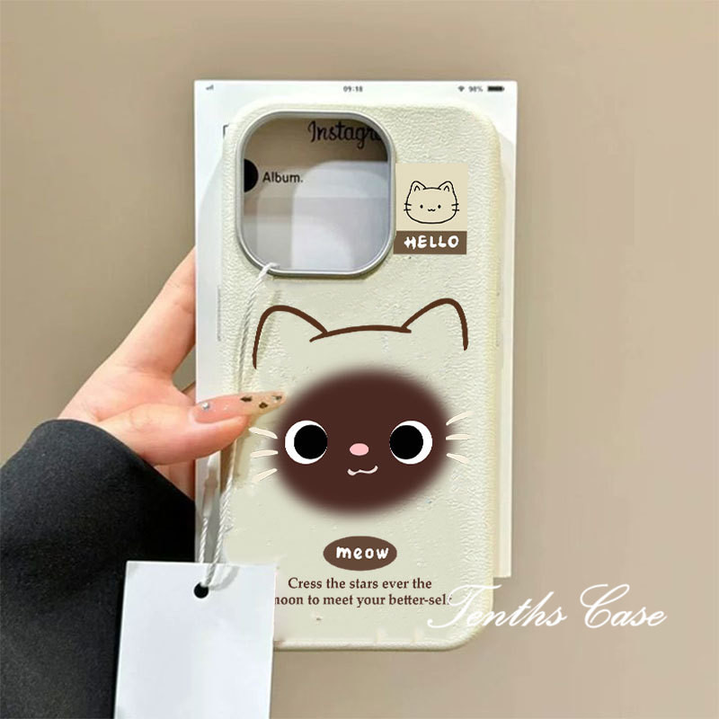 สําหรับoppo A3X A60 A79 A38 A18 A95 A94 A93 A92 A78 A76 A17 A16 A15 A31 A53 2020 น่ารักCattyธรรมดารูปแบบหนังชุบเลนส์กรอบเคสโทรศัพท์ปกอ่อน - รูปที่ 3