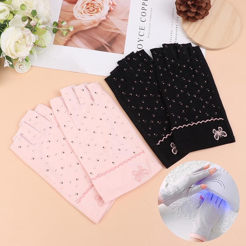 [maybeauty] 2 ชิ้น/คู่ Anti UV Protection Nail Gloves ถุงมือเจล UV Fingerless ถุงมือแต่งเล็บเล็บเครื่องมือปกป้อง {TH}