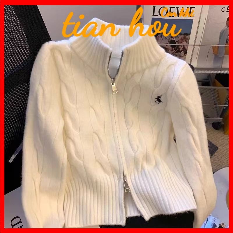 เสื้อสเวตเตอร์ถักวินเทจลายดอกไม้ถักสินค้าใหม่ฤดูใบไม้ร่วงและฤดูหนาวเย็บปักถักร้อยเก๋ลดอายุวิทยาลัยเสื้อคาร์ดิแกนเกาหลีคอตั้ง kj4o