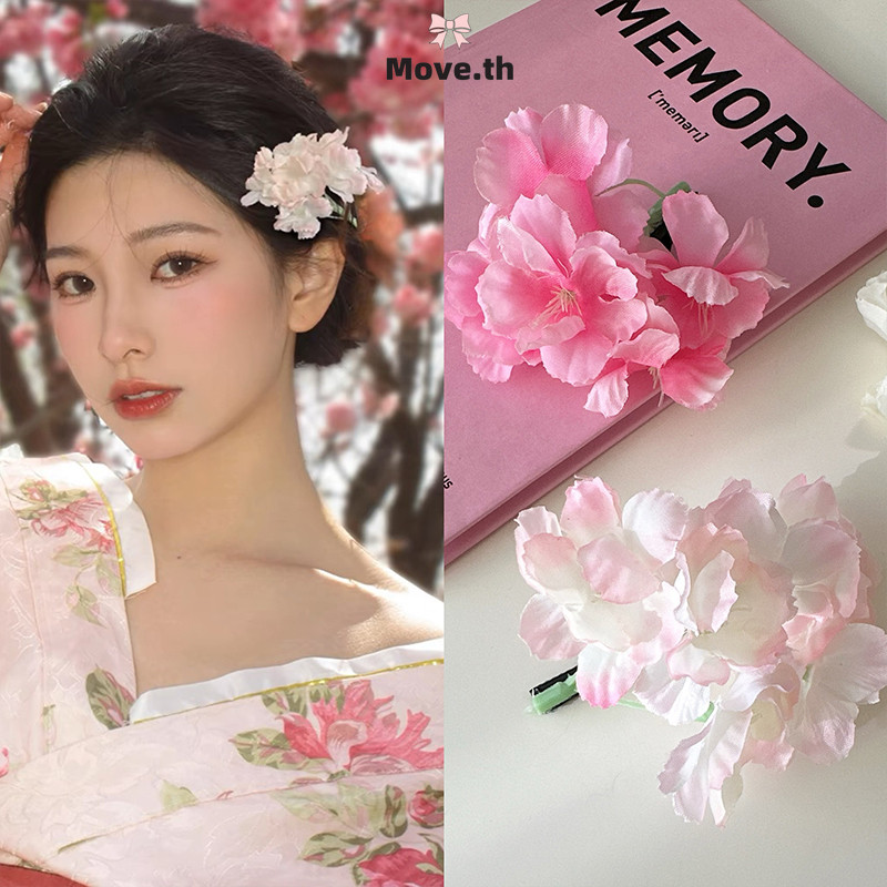ในไทย-พร้อมส่ง✨กิ๊บหนีบผมดอกไม้ รูปดอกซากุระคลิปด้านข้าง สีชมพู หวาน สไตล์เกาหลี สำหรับผู้หญิง เครื่องประดับผมแฟชั่น-Mov