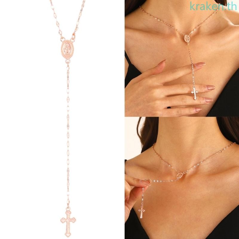 Kra อินเทรนด์ Crucifix จี้สร้อยคอศาสนา Cross Collarbone โซ่ Handcrafted Chokers สําหรับเด็ก Multicolor Jewel