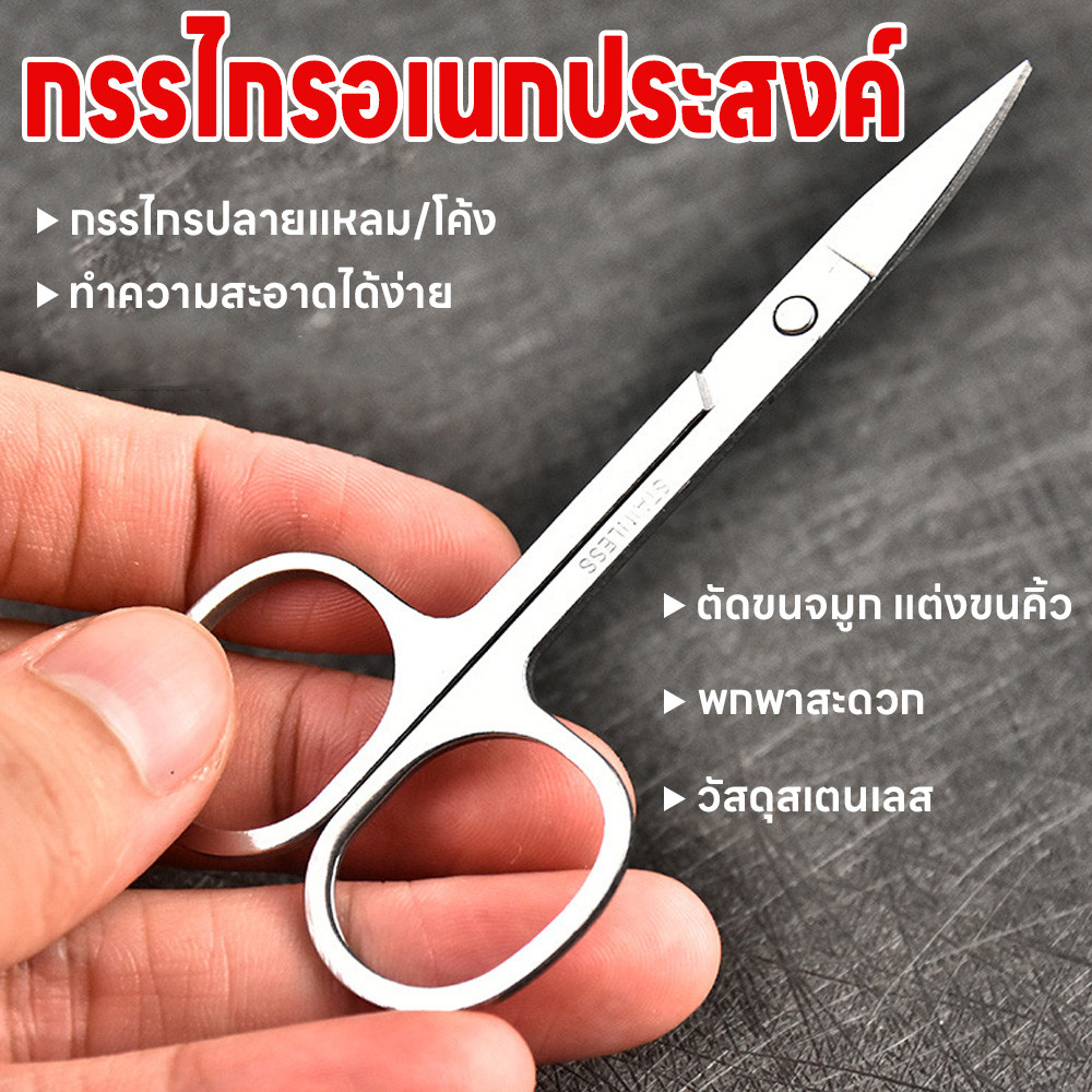 กรรไกรปลายตรง ตัดเล็มผม แต่งขนคิ้ว แต่งหนวด กรรไกรปลายโค้ง ตัดขนจมูก พกพาสะดวก สแตนเลสไม่ขึ้นสนิม กรรไกร อเนกประสงค์