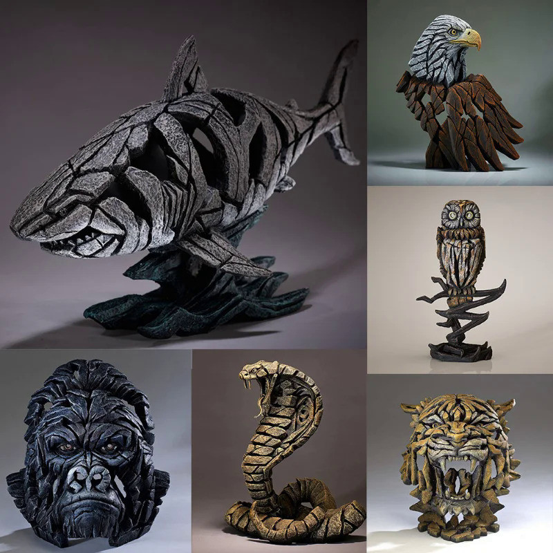 Modern Animal Resin Sculpture Shark Tiger Lion Monkey Wall Hanging Decorated 3D Wildlife Figurine Cr