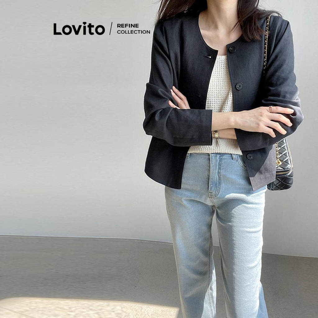 Lovito เสื้อเบลเซอร์ปุ่มธรรมดาสบาย ๆ สำหรับผู้หญิง LNE83087