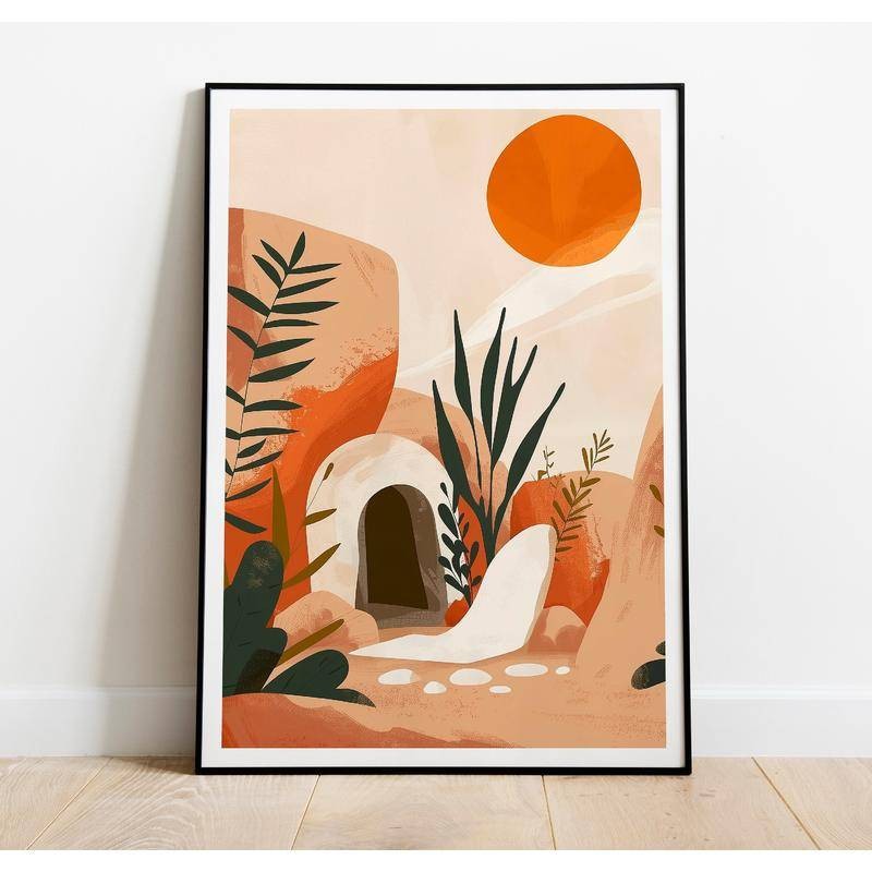 He Is Risen พิมพ์ผ้าใบที่ว่างเปล่า Tomb wall art พิมพ์พระเยซูศิลปะ Resurrection boho art He Is Alive Bible พิมพ์