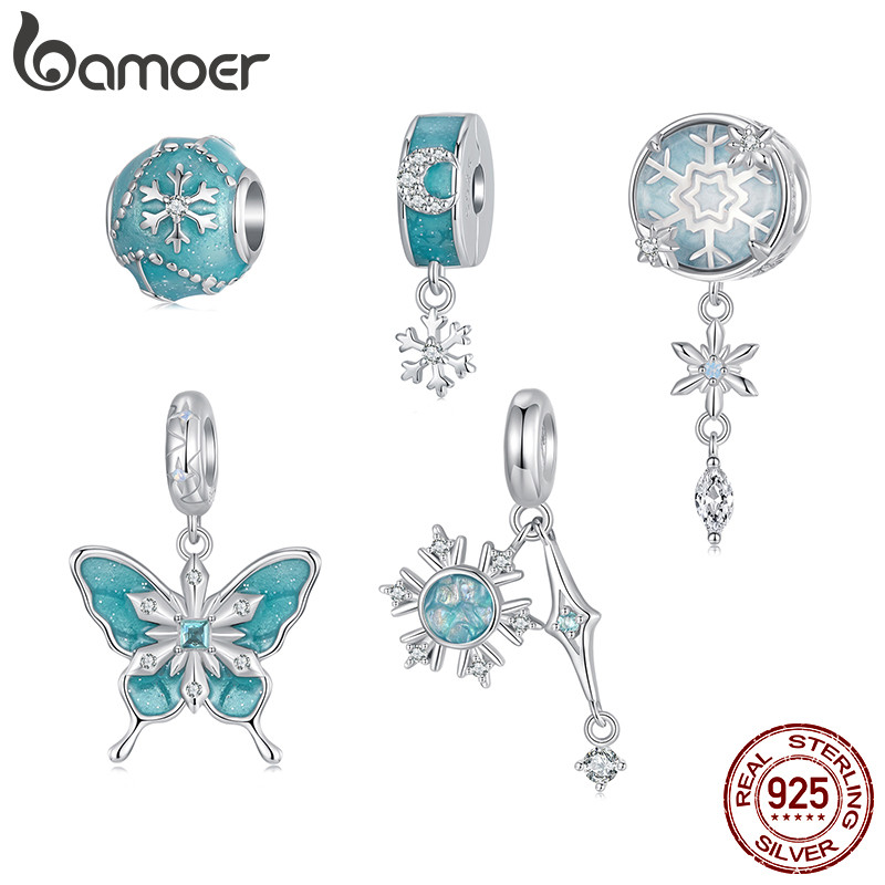 Bamoer 925 Sterling Sliver Charm Snowflake Butterfly Snow Crystal Pendant Accessories Series สําหรับสร้อยข้อมือ