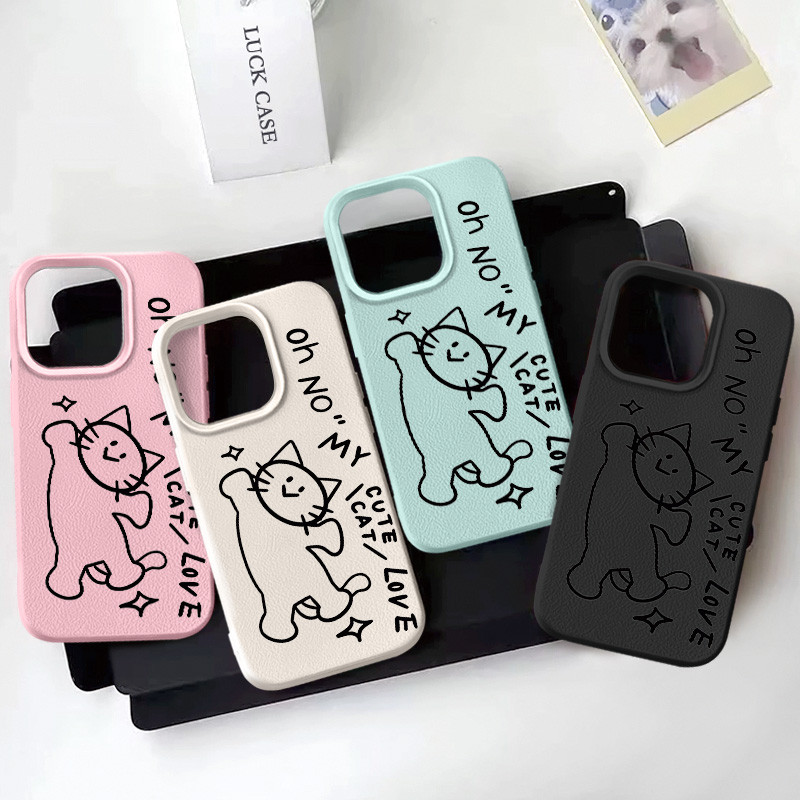 Creative แฟชั่นด้ายสีดําลูกแมวเคสโทรศัพท์สําหรับ IPhone 15 14 13 12 11Pro Max XS X XR 7/8 Plus ปลอกอ่อนซิลิโคน TPU กันกระแทก Frosting ฝาหลัง