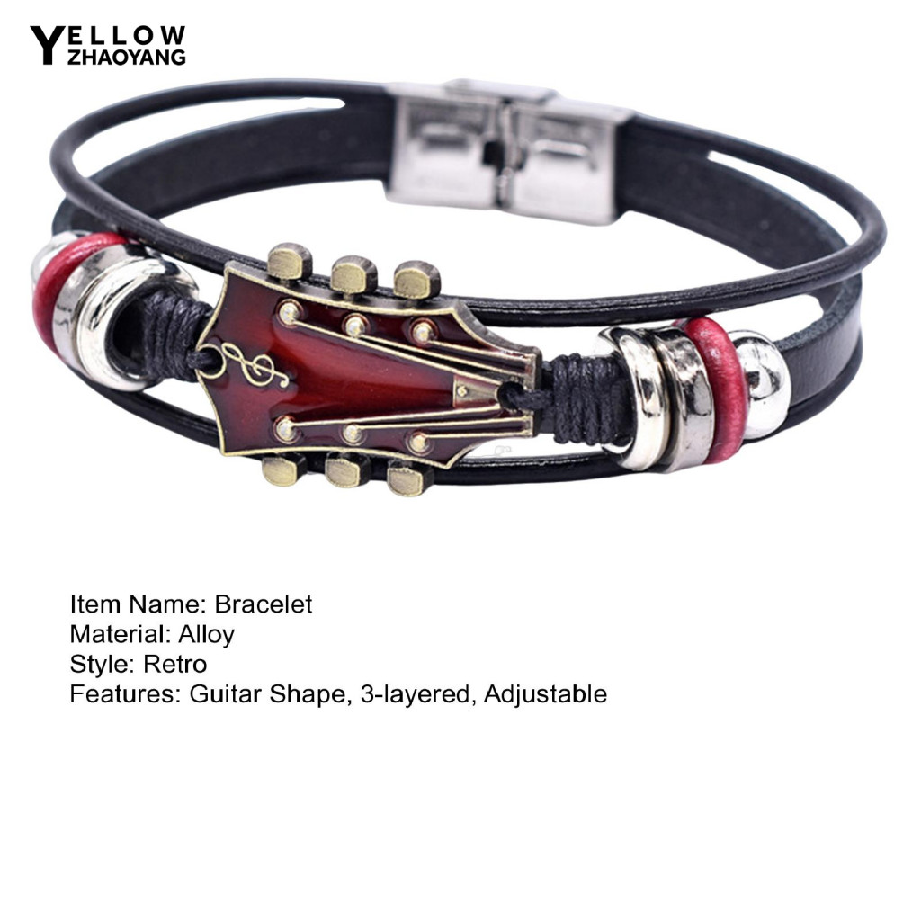คนรักเพลงสร้อยข้อมือกีต้าร์ข้อมือสร้อยข้อมือวินเทจพังก์สไตล์ถักสร้อยข้อมือกีต้าร์ปรับหนัง มารยาท ข้อมือเครื่องประดับสําหรับผู้ชายและผู้หญิงแฮนด์เมดย้อนยุคกระด - รูปที่ 2