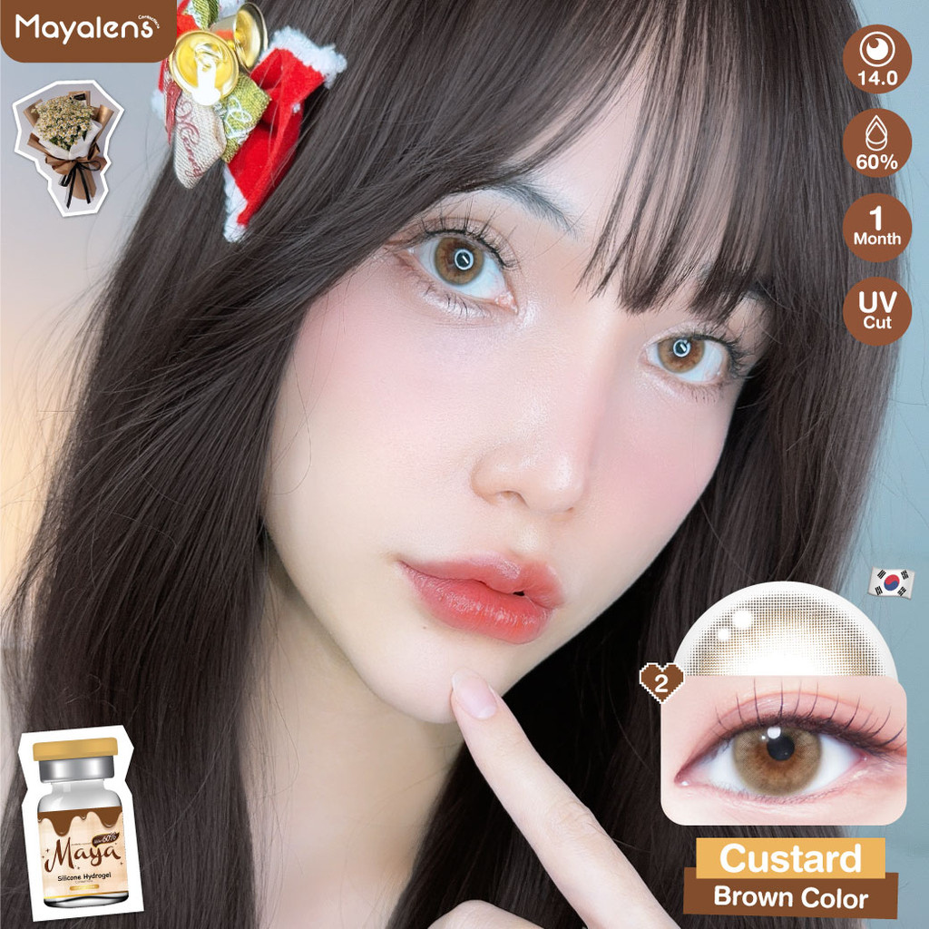 คอนแทคเลนส์ ขนาด Custard (Mayalens Premium) Silicone Hydrogel ค่าอมน้ำ 60%