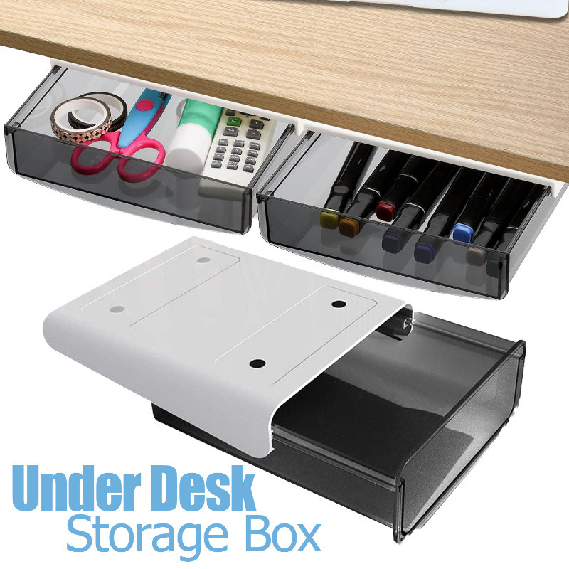 Self-adhesive Invisible Under Desk Organizer - กล่องเก็บของแบบดึงความจุขนาดใหญ่สําหรับสํานักงาน,บ้าน-สําหรับเครื่องเขียน,เครื่องมือแต่งหน้า